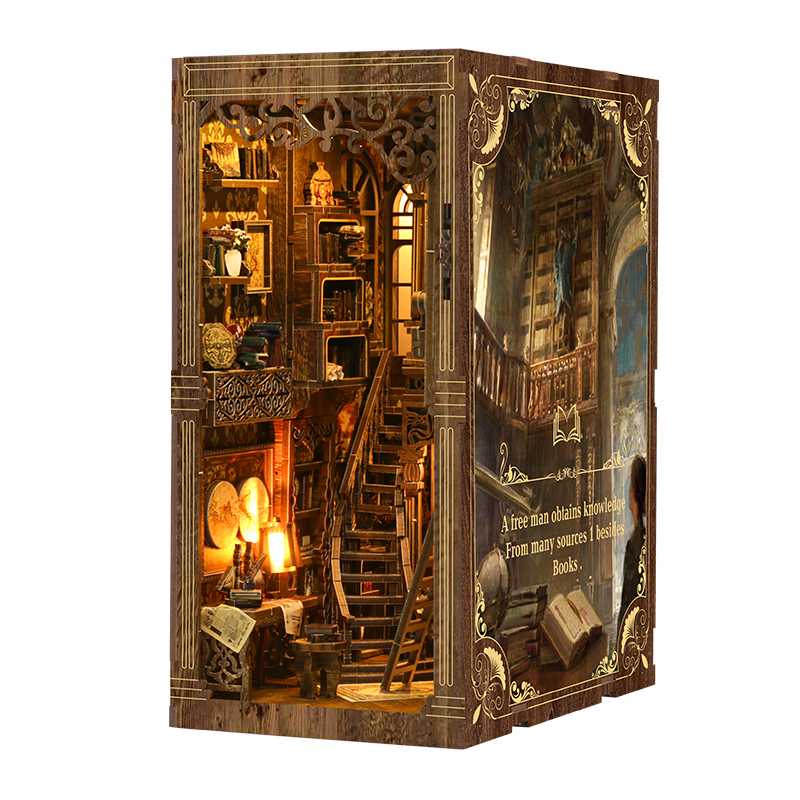 Diy Miniature Dollhouse Kit Book Nook - DIY 木製ブックヌックインサートキットドールハウス組み立ておもちゃブックエンド本棚装飾ドールハウスおもちゃクリスマスギフト用