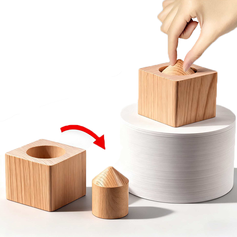 3D Wooden Mechanical Puzzle Marble Run - 不可能な木製ブロックは、シリンダーのクローズアップを表現します。子供、大人、ティーンエイジャー向けのマジックトリック、頭の体操、解きほぐしゲームです。
