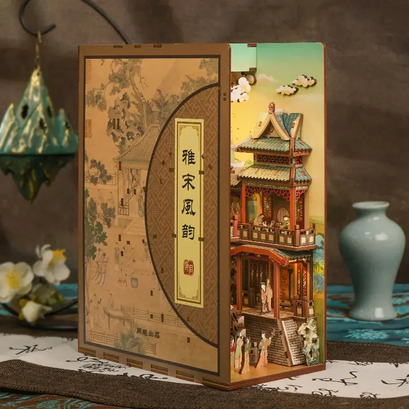 Book Nook Shelf Insert Alley Diy - Diy 木製ブックコーナー棚インサートキットミニチュアアニメ建物ドールハウス家具路地ブックエンドおもちゃギフト家の装飾