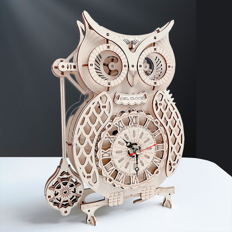 Wooden Clock Puzzle Mechanical Pendulum - 3D木製フクロウ時計パズルDIY組み立てレトロ機械式振り子壁掛け時計大人のおもちゃ