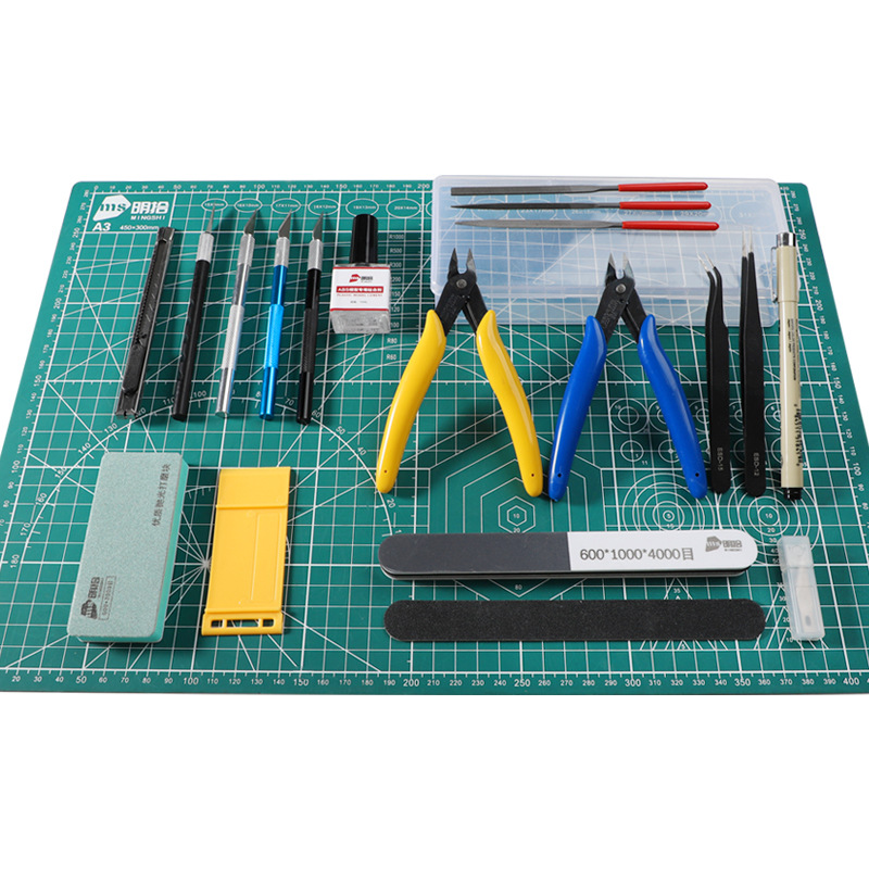 Modeling Tool Kit Tweezers Hobby Knife - ガンプラ組み立て用初心者向けツールキット - サイドカッター、ホビーナイフ、ピンセット、接着剤、研磨セット