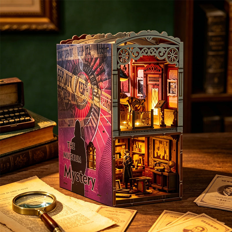 Diy Miniature Dollhouse Kit Book Nook - Zuuton DIY ブックヌークキット ミュージアムミステリー LED ライト付きミニチュアドールハウス
