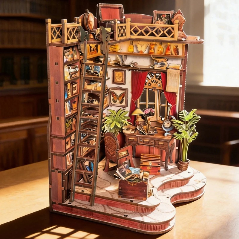 Book Nook Shelf Insert Alley Diy - DIYブックヌックシェルフインサートキット ウィンディングアレイ ライブラリーブックエンド ミニチュアドールハウス 3Dパズル組み立てモデル 大人向けギフト