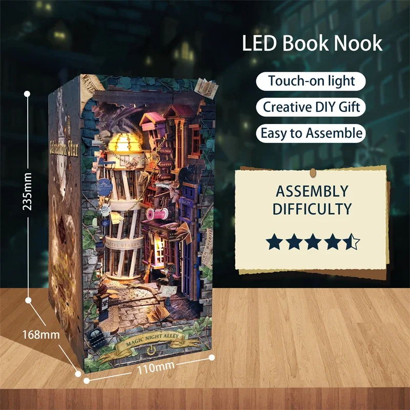 レトロな木製の本棚,ミニキット,魔法の夜,廊下の本棚,大人の - Book Nook Shelf Insert Alley Diy のレビューと価格