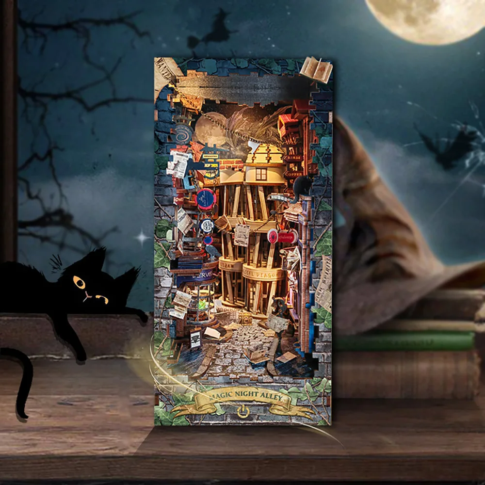 レトロな木製の本棚,ミニキット,魔法の夜,廊下の本棚,大人の - Book Nook Shelf Insert Alley Diy のレビューと価格