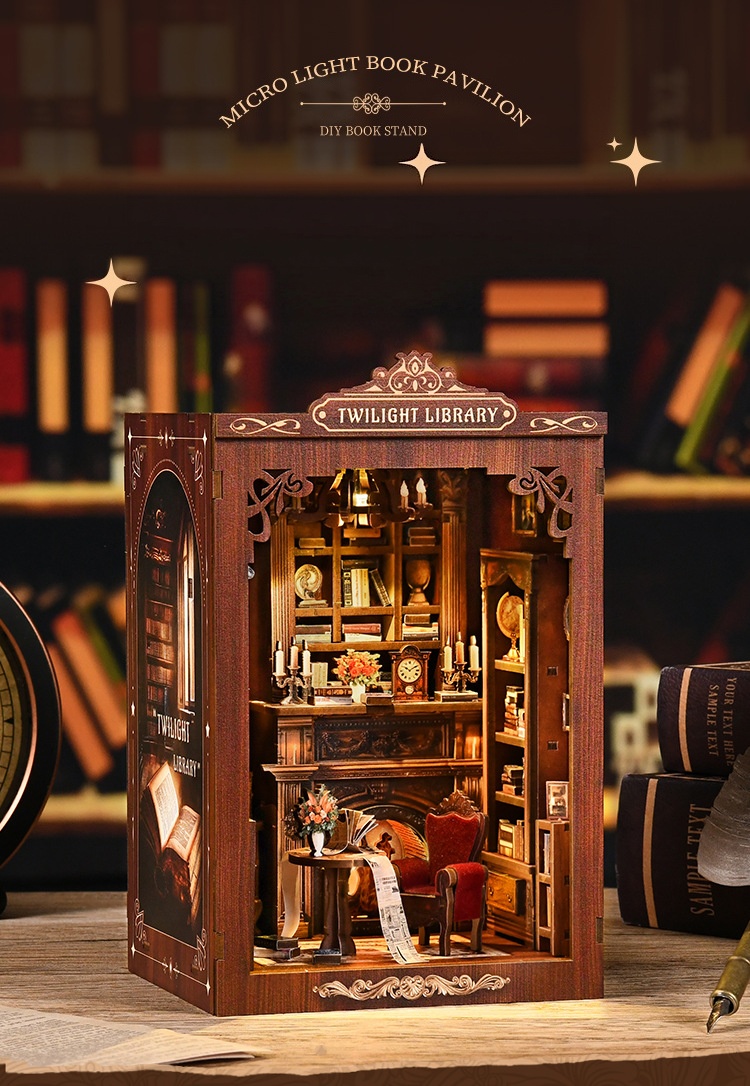 DIYブックヌックキット。ミニチュアの木製ドールハウス。ライ - Diy Miniature Dollhouse Kit Book Nook のレビューと価格