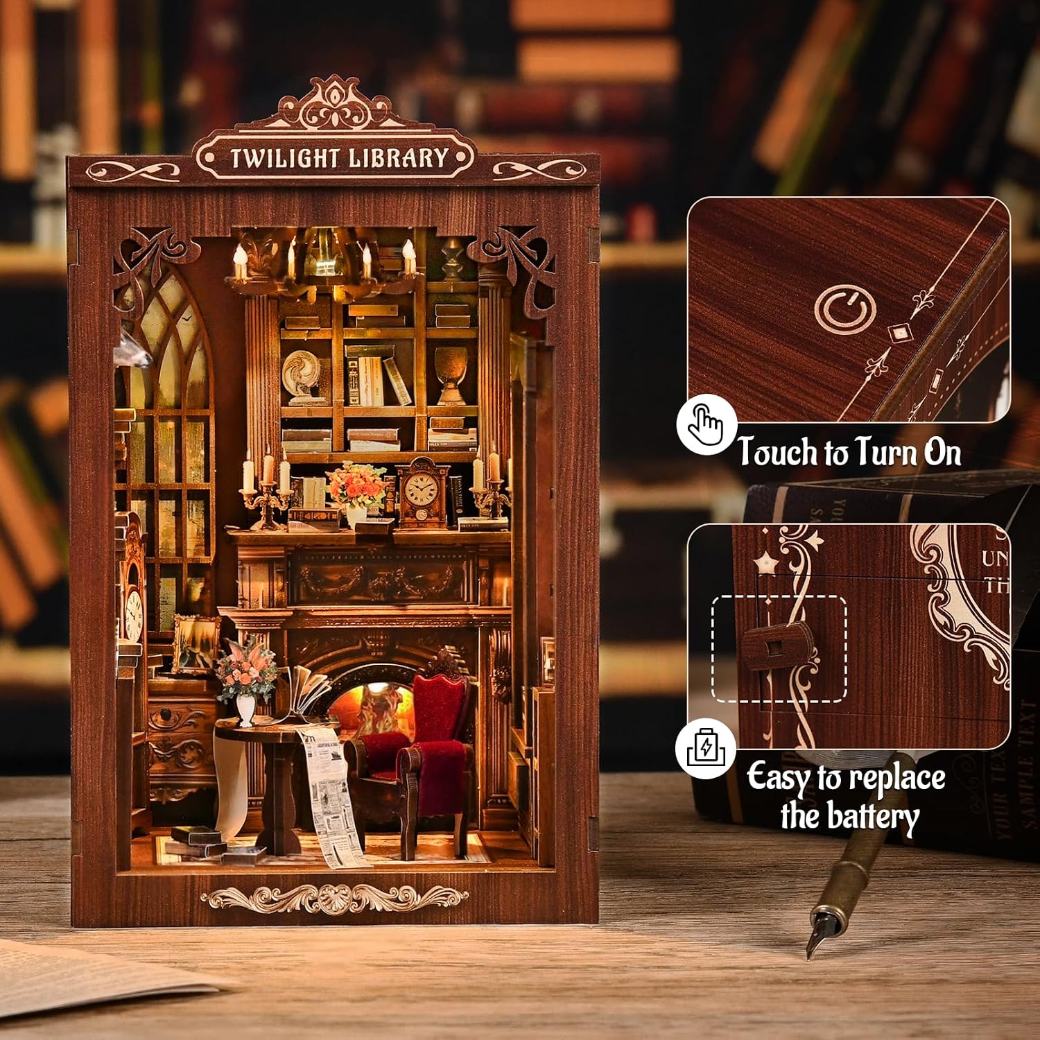 DIYブックヌックキット。ミニチュアの木製ドールハウス。ライ - Diy Miniature Dollhouse Kit Book Nook のレビューと価格