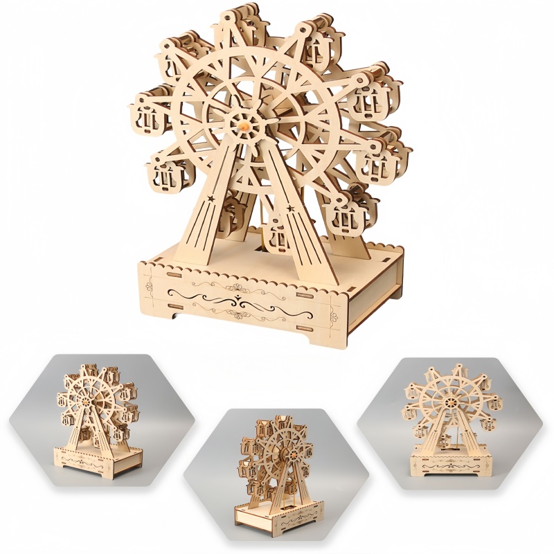 3D木製パズル回転式観覧車遊園地音楽オクターブボックスモデル - 3D Wooden Mechanical Puzzle Marble Run のレビューと価格