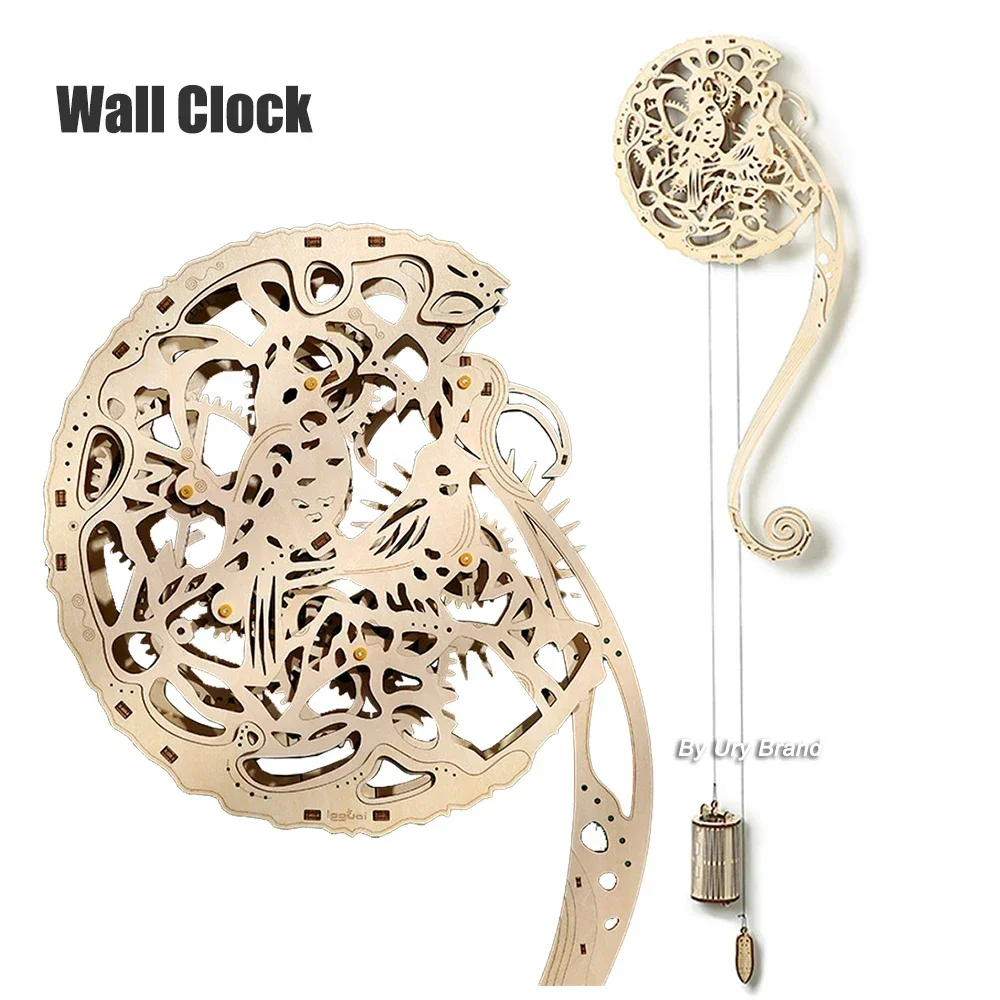 URY DIY 3D木製パズルフクロウ壁掛け時計 機械式モデ - Wooden Clock Puzzle Mechanical Pendulum のレビューと価格