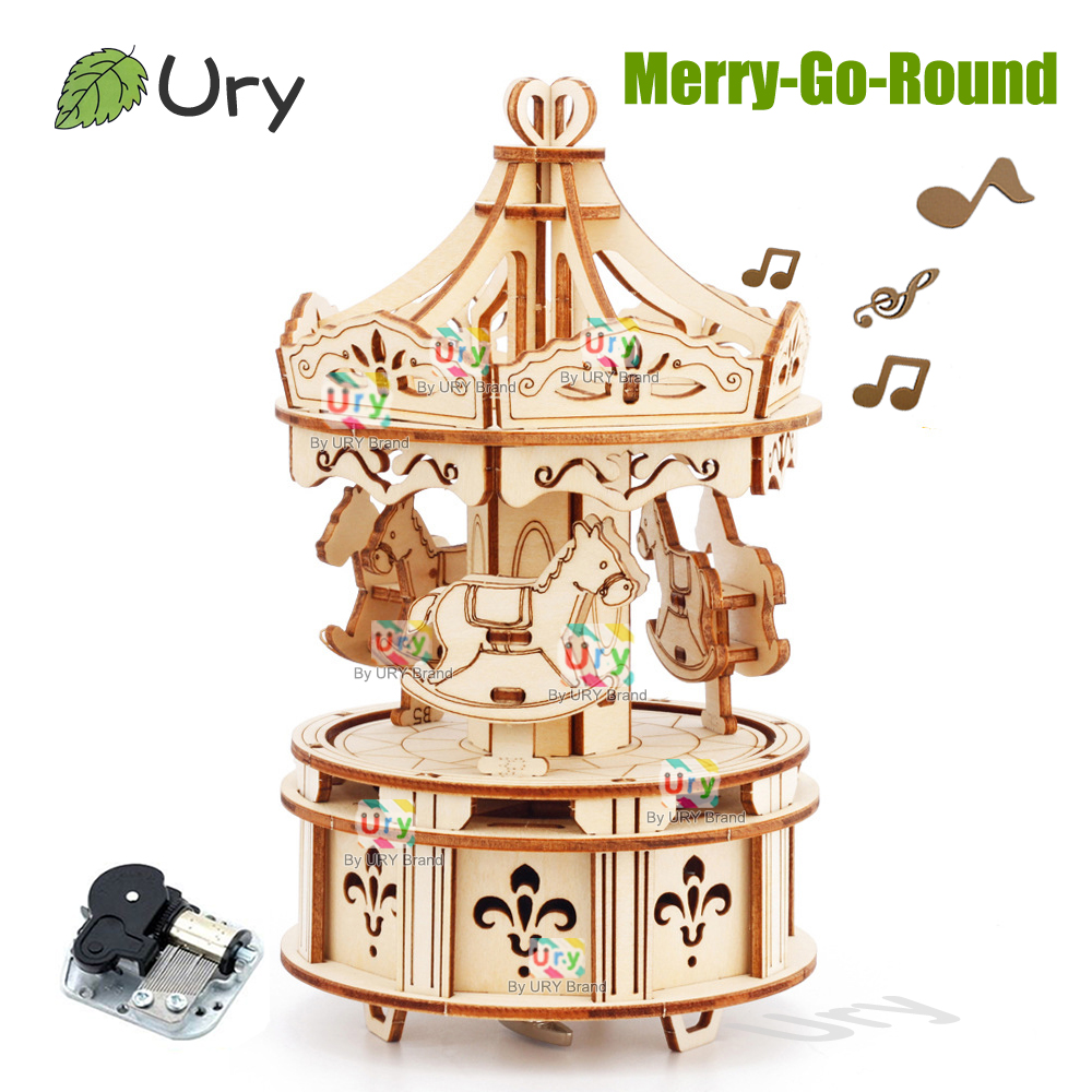 回転可能な DIY 3D パズルカルーセルメリーゴーランド音 - Music Box Wooden 3D Puzzle Rotating のレビューと価格