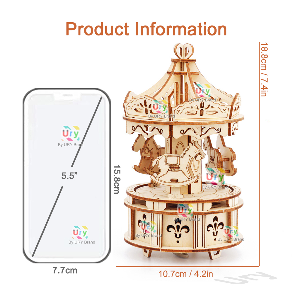 回転可能な DIY 3D パズルカルーセルメリーゴーランド音 - Music Box Wooden 3D Puzzle Rotating のレビューと価格