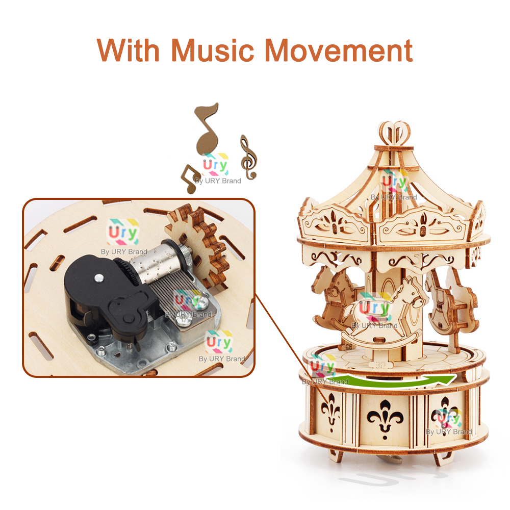 回転可能な DIY 3D パズルカルーセルメリーゴーランド音 - Music Box Wooden 3D Puzzle Rotating のレビューと価格