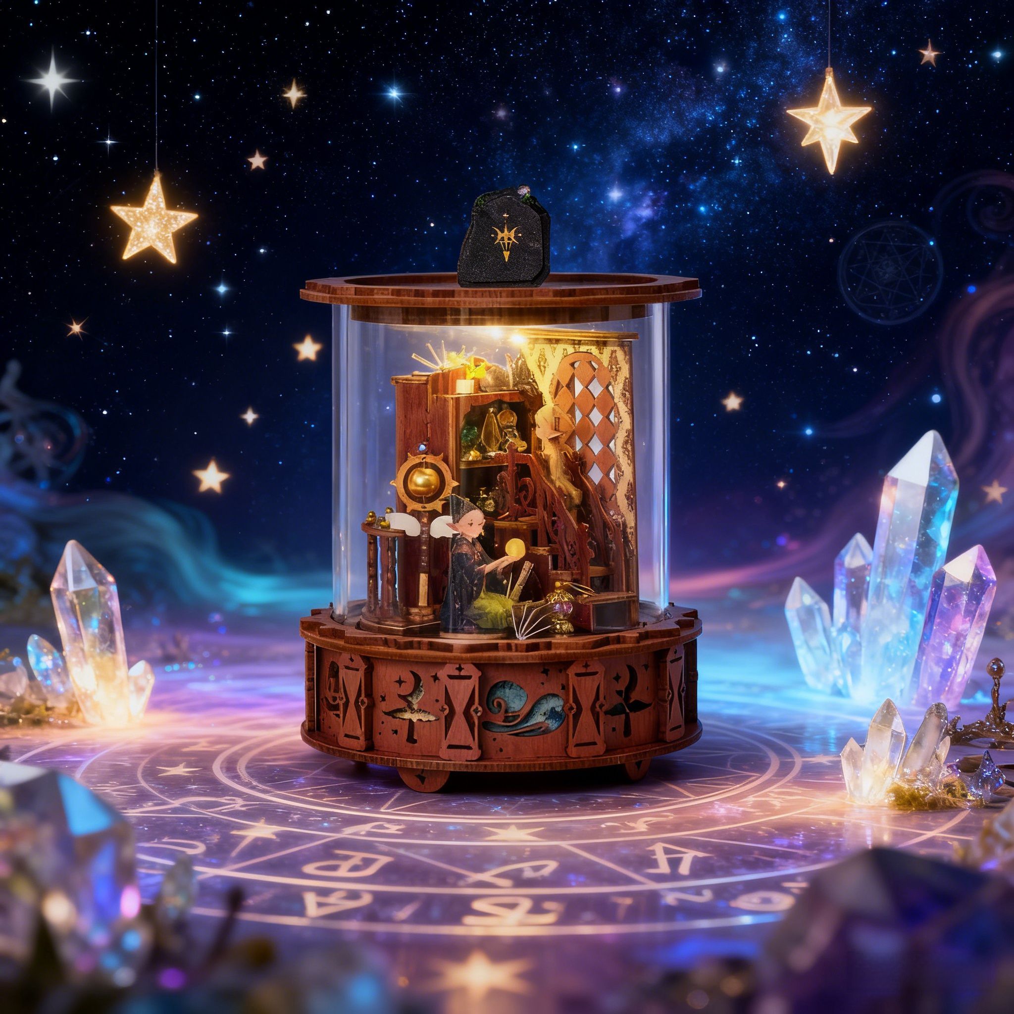魔法のオルゴール 360 °   可視光回転 DIY 3D  - Music Box Wooden 3D Puzzle Rotating のレビューと価格