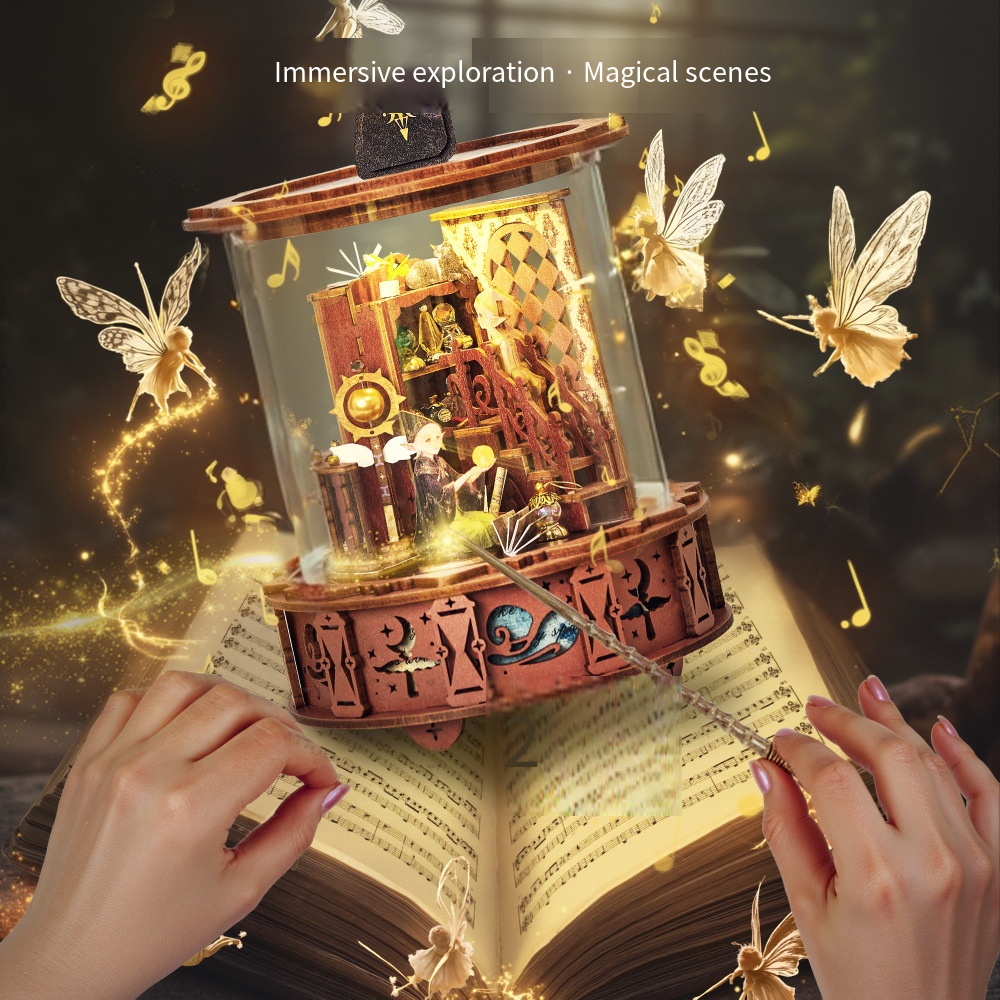 魔法のオルゴール 360 °   可視光回転 DIY 3D  - Music Box Wooden 3D Puzzle Rotating のレビューと価格