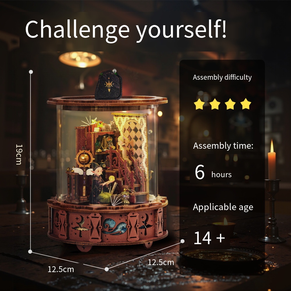 魔法のオルゴール 360 °   可視光回転 DIY 3D  - Music Box Wooden 3D Puzzle Rotating のレビューと価格