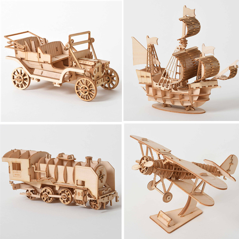 3D木製パズルDIYキット - レーザーカットの帆船、複葉機 - Laser Cut Wooden Model Kit Assembly のレビューと価格