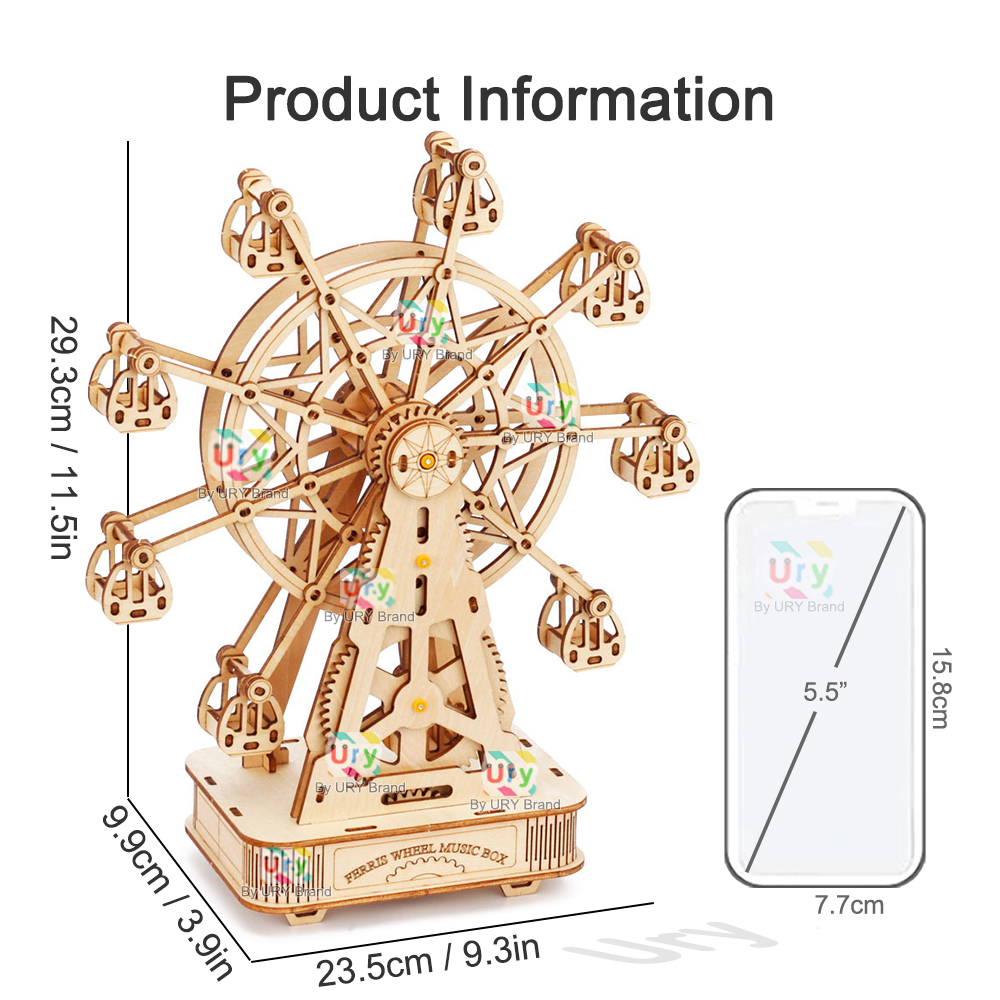 回転可能な DIY 3D パズルミニ観覧車音楽オクターブボッ - Music Box Wooden 3D Puzzle Rotating のレビューと価格