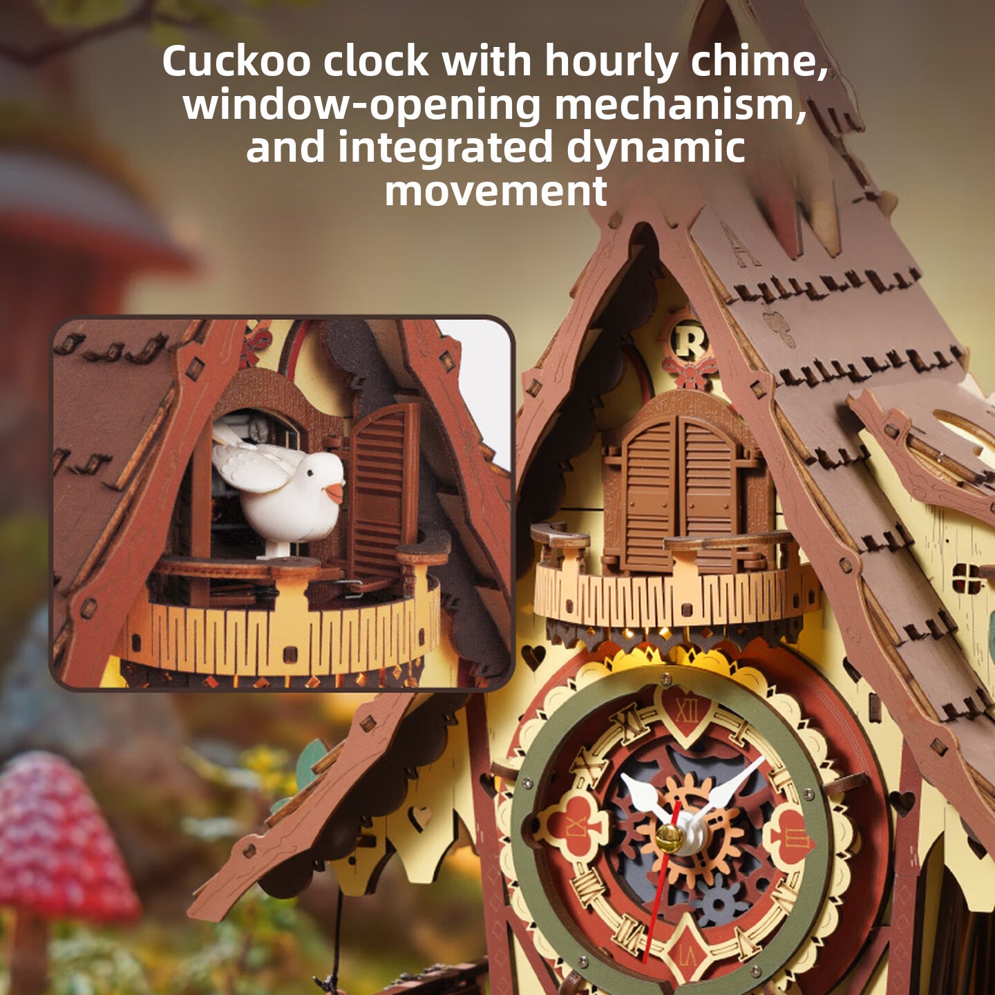 大人向けのDIY木製カッコウ時計。30度の三日月型振り子とレ - Wooden Clock Puzzle Mechanical Pendulum のレビューと価格