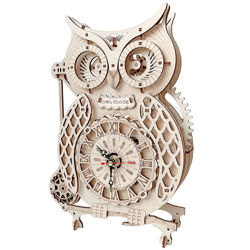 3D木製フクロウ時計パズルDIY組み立てレトロ機械式振り子壁 - Wooden Clock Puzzle Mechanical Pendulum のレビューと価格