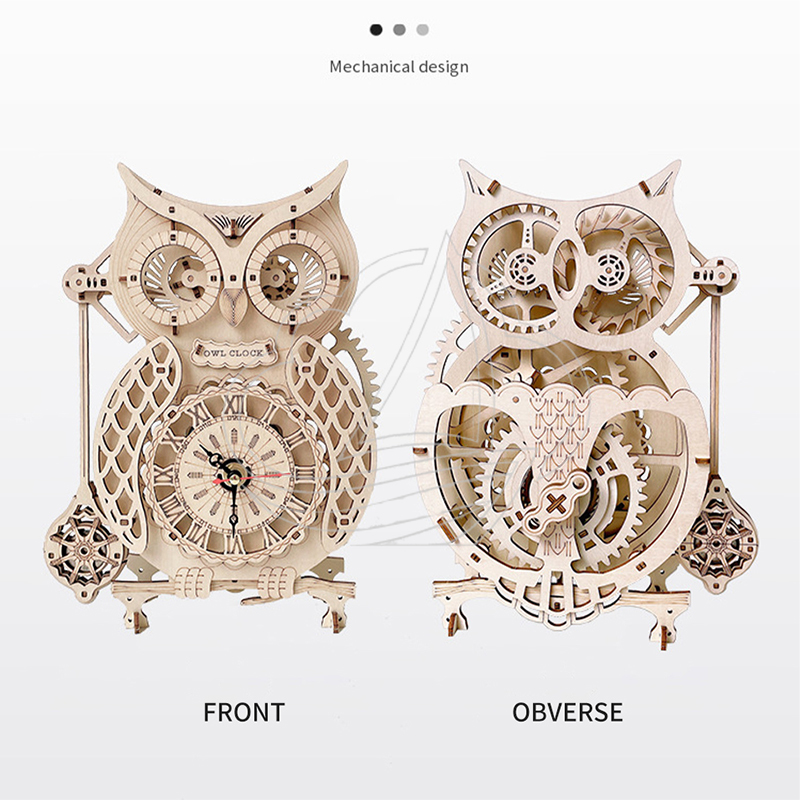 3D木製フクロウ時計パズルDIY組み立てレトロ機械式振り子壁 - Wooden Clock Puzzle Mechanical Pendulum のレビューと価格