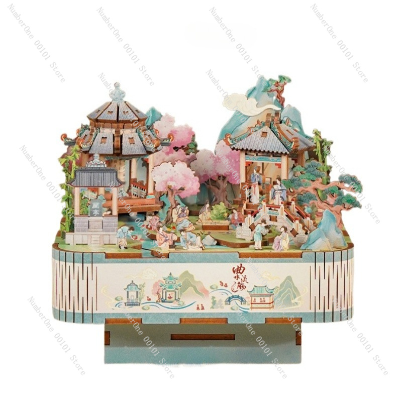 曲線状のストリームオルゴール木製3Dパズル回転モデルキットD - Music Box Wooden 3D Puzzle Rotating のレビューと価格