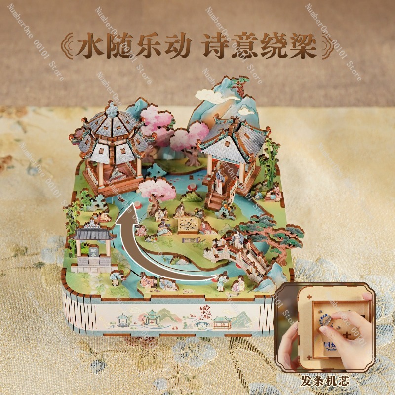 曲線状のストリームオルゴール木製3Dパズル回転モデルキットD - Music Box Wooden 3D Puzzle Rotating のレビューと価格