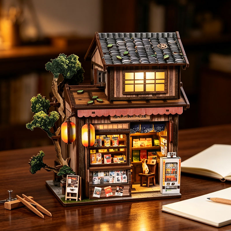 DIYミニチュアハウスキット 3D木製パズル ブックヌック  - Miniature Led Light Kit For Dollhouse のレビューと価格
