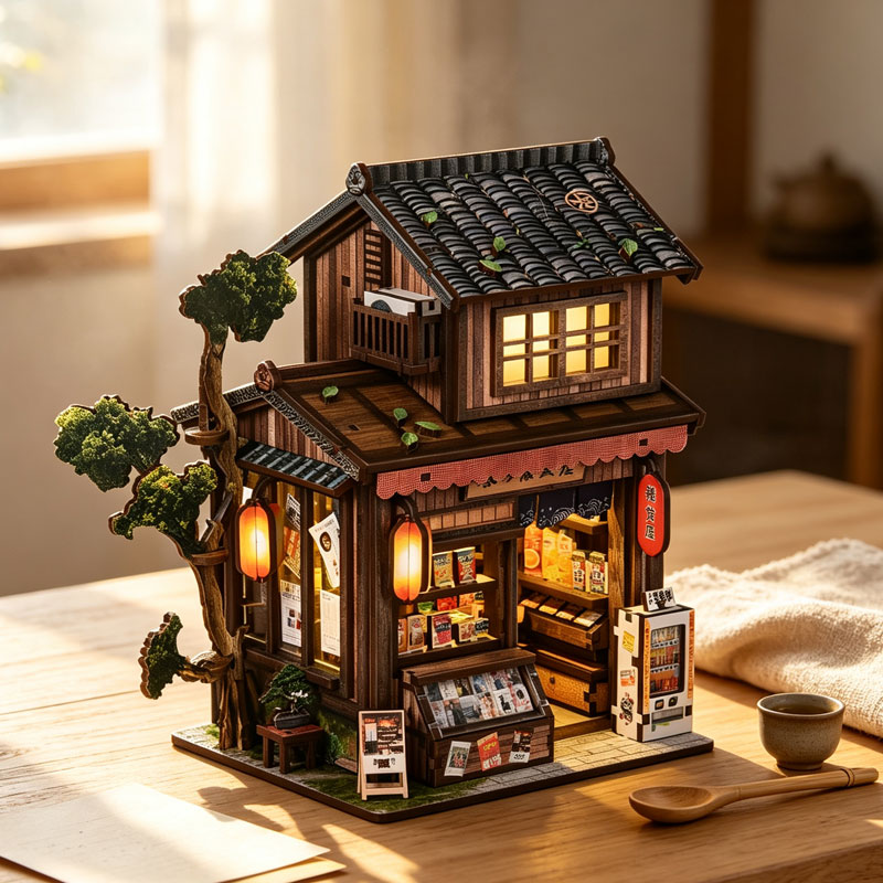 DIYミニチュアハウスキット 3D木製パズル ブックヌック  - Miniature Led Light Kit For Dollhouse のレビューと価格