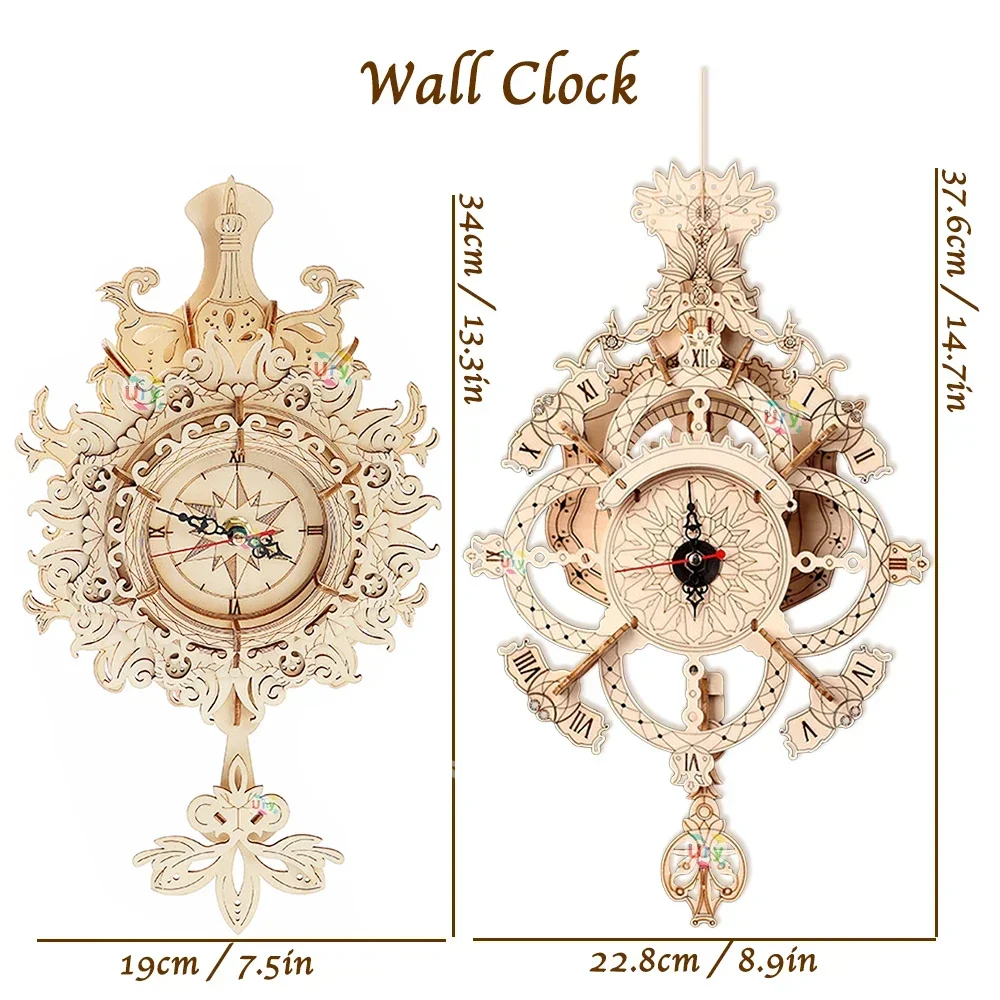 URY 3D木製パズル レトロ壁掛け時計 機械式モデル 組み - Wooden Clock Puzzle Mechanical Pendulum のレビューと価格