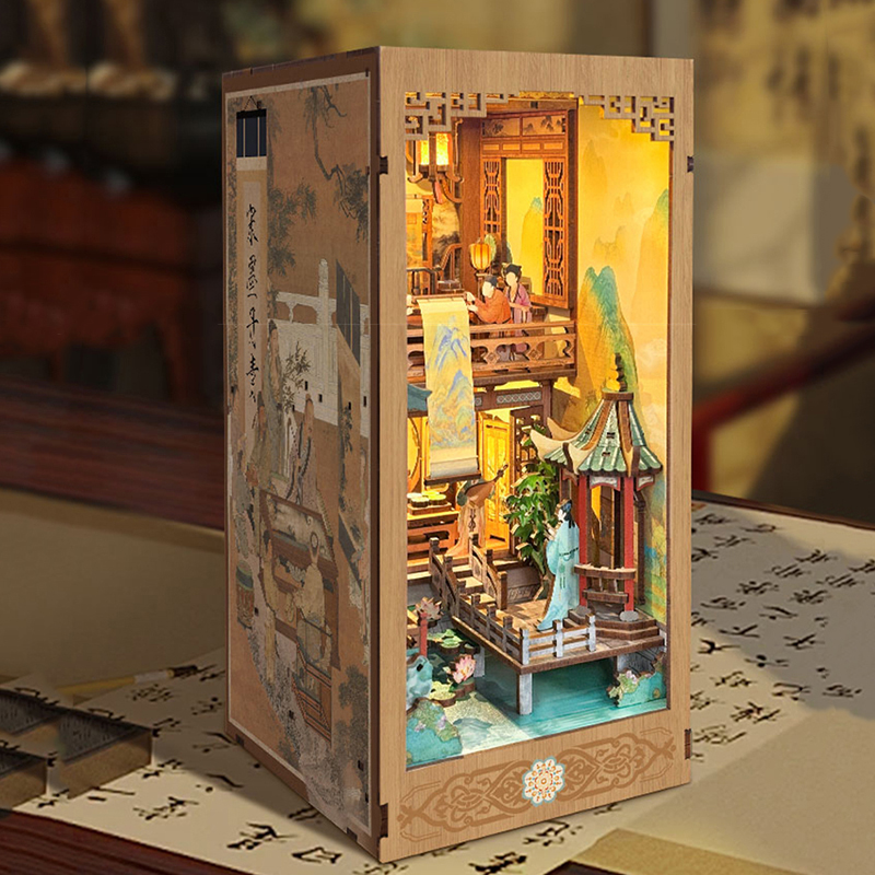 DIY木製ブックヌック棚インサートキット、宋王朝ブックエンド - Diy Miniature Dollhouse Kit Book Nook のレビューと価格