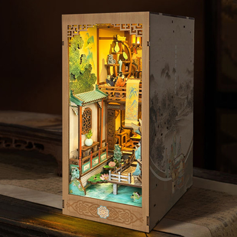 DIY木製ブックヌック棚インサートキット、宋王朝ブックエンド - Diy Miniature Dollhouse Kit Book Nook のレビューと価格