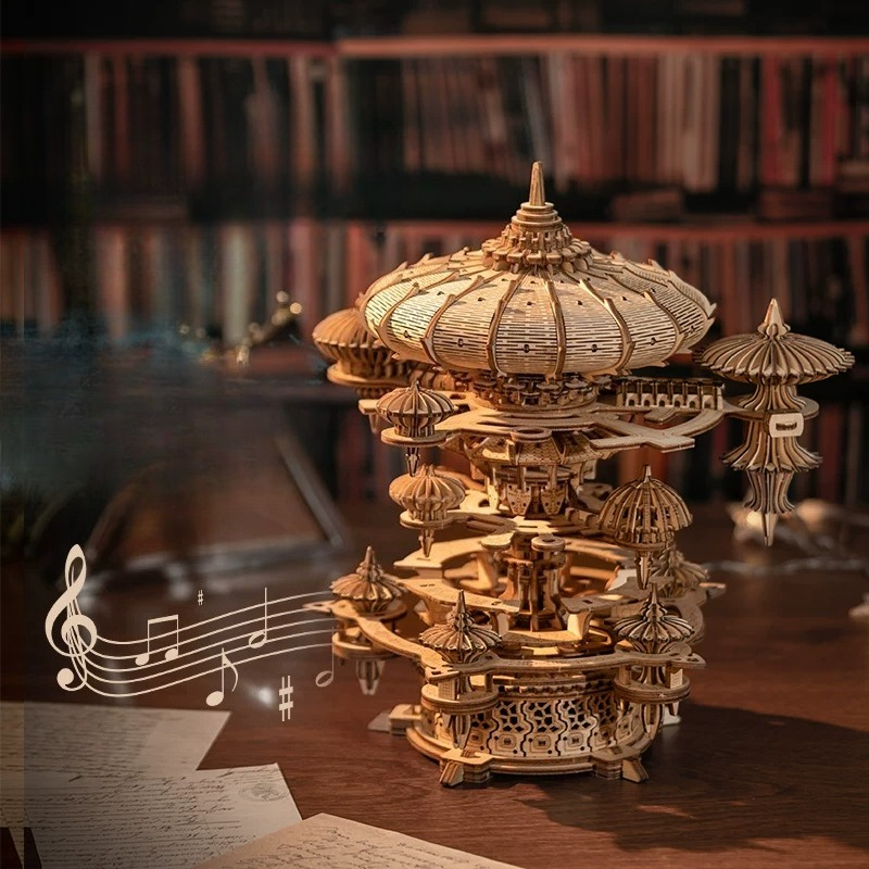 3D木製フローティングシティオルゴールDIY組み立てパズル回 - Music Box Wooden 3D Puzzle Rotating のレビューと価格