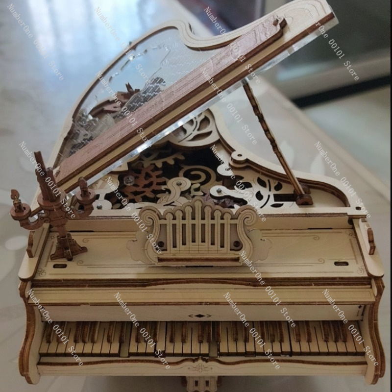 ピアノオルゴール 3D 木製パズルモデル DIY 組み立てキ - Music Box Wooden 3D Puzzle Rotating のレビューと価格