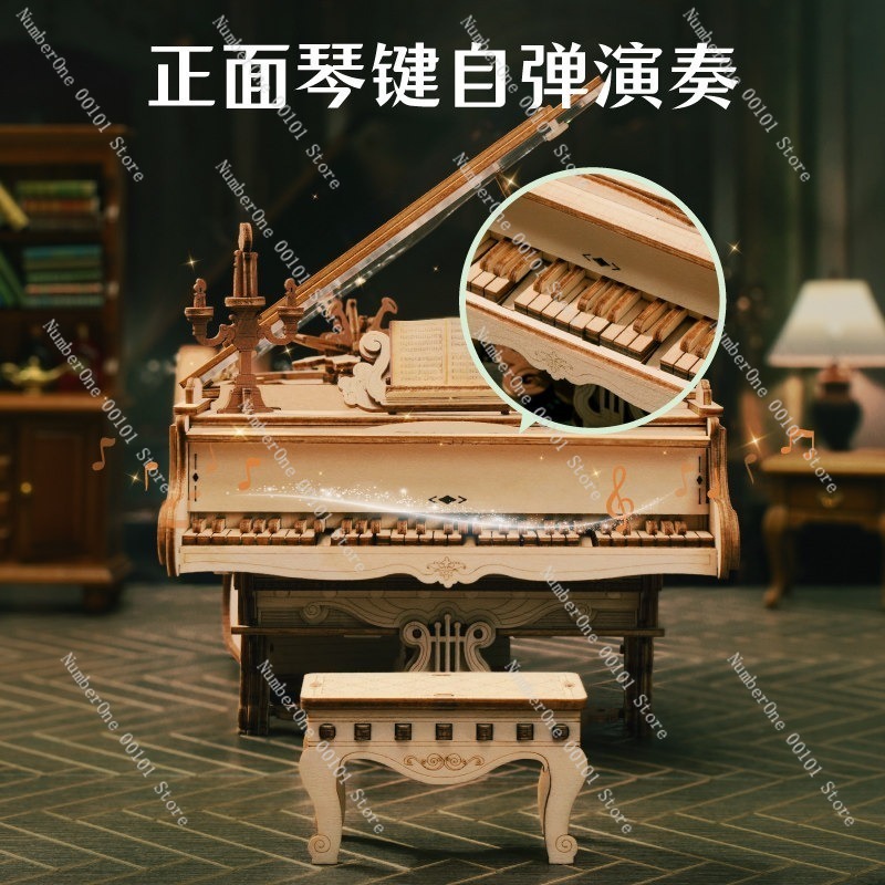 ピアノオルゴール 3D 木製パズルモデル DIY 組み立てキ - Music Box Wooden 3D Puzzle Rotating のレビューと価格