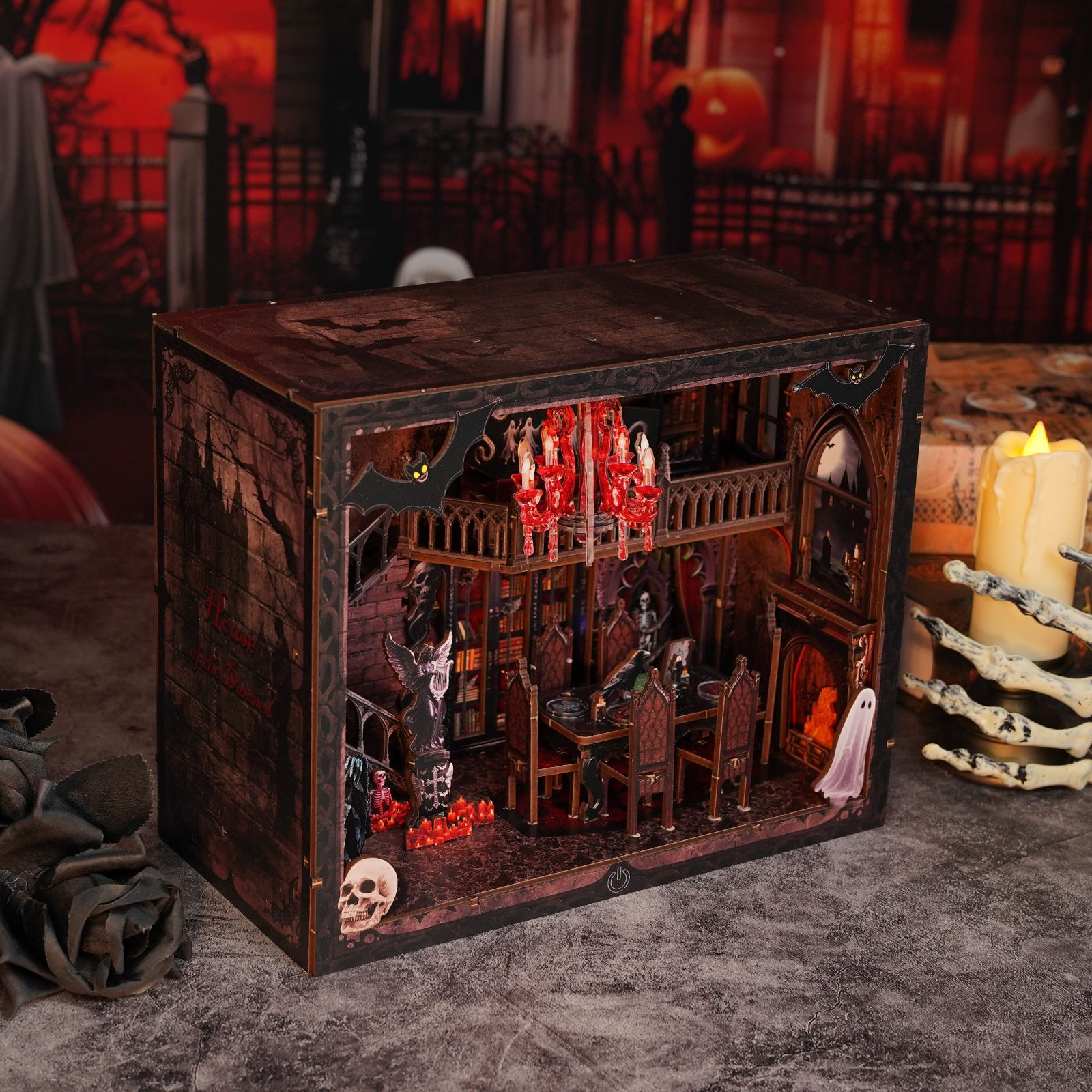 DIY木製ブックヌック棚インサートキット ハロウィン ダーク - Diy Miniature Dollhouse Kit Book Nook のレビューと価格