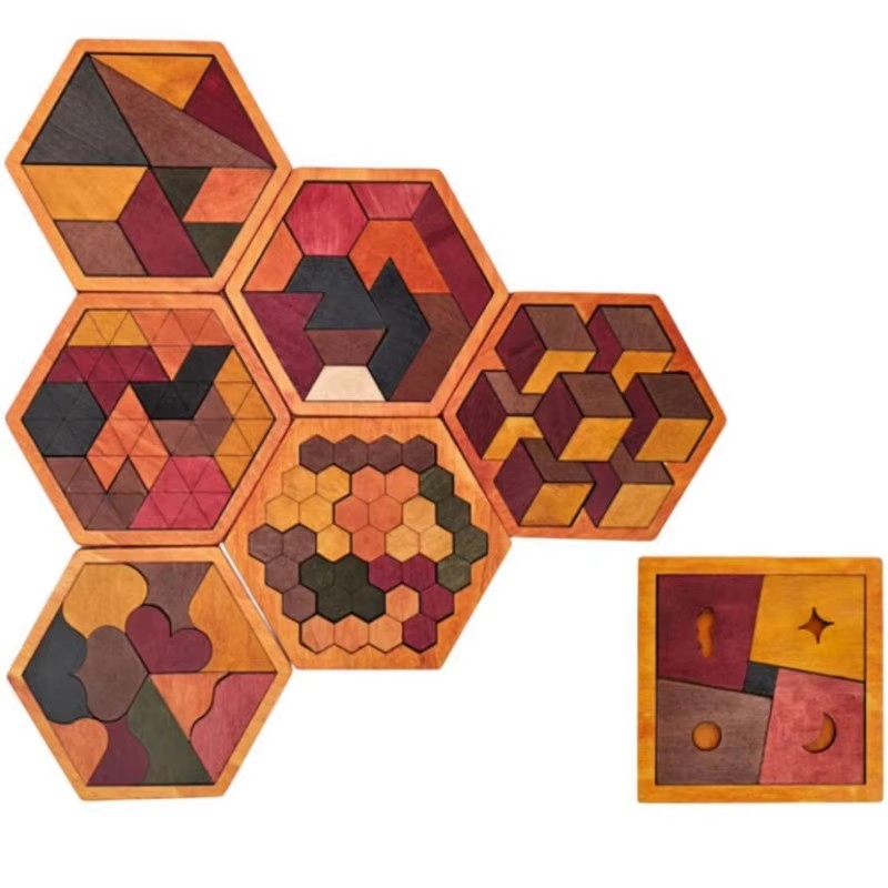 木製の六角形タングラムパズル。幾何学的な図形パターンのブロッ - 3D Wooden Mechanical Puzzle Marble Run のレビューと価格
