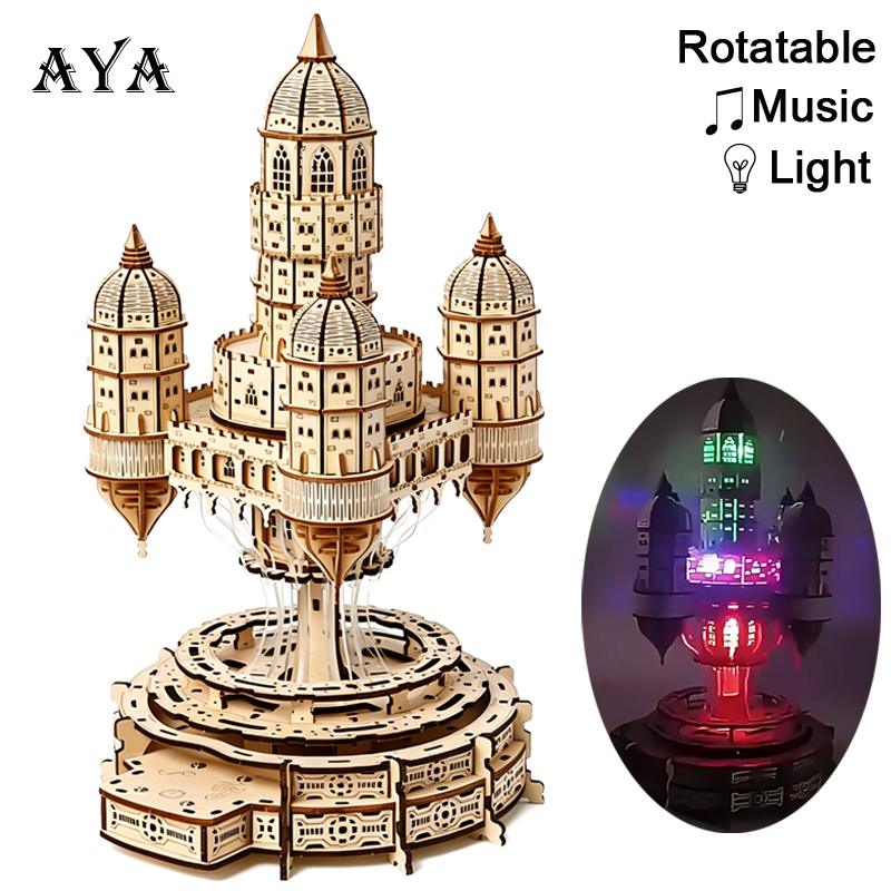天の城ラピュタ3D木製パズル回転式オクターブボックスライト付 - Music Box Wooden 3D Puzzle Rotating のレビューと価格