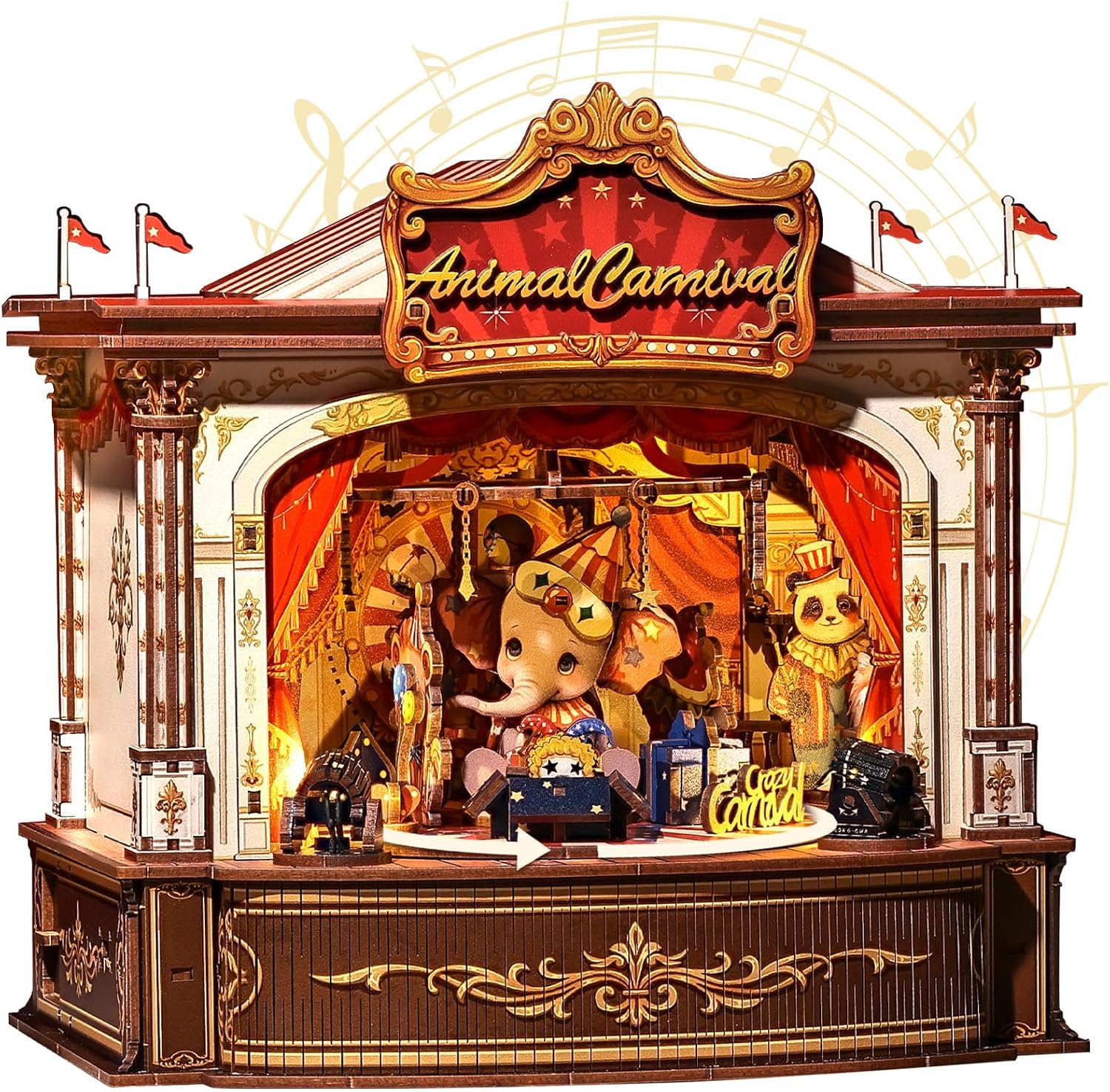 3D木製パズルミュージックボックス - LEDライト付きDI - Music Box Wooden 3D Puzzle Rotating のレビューと価格
