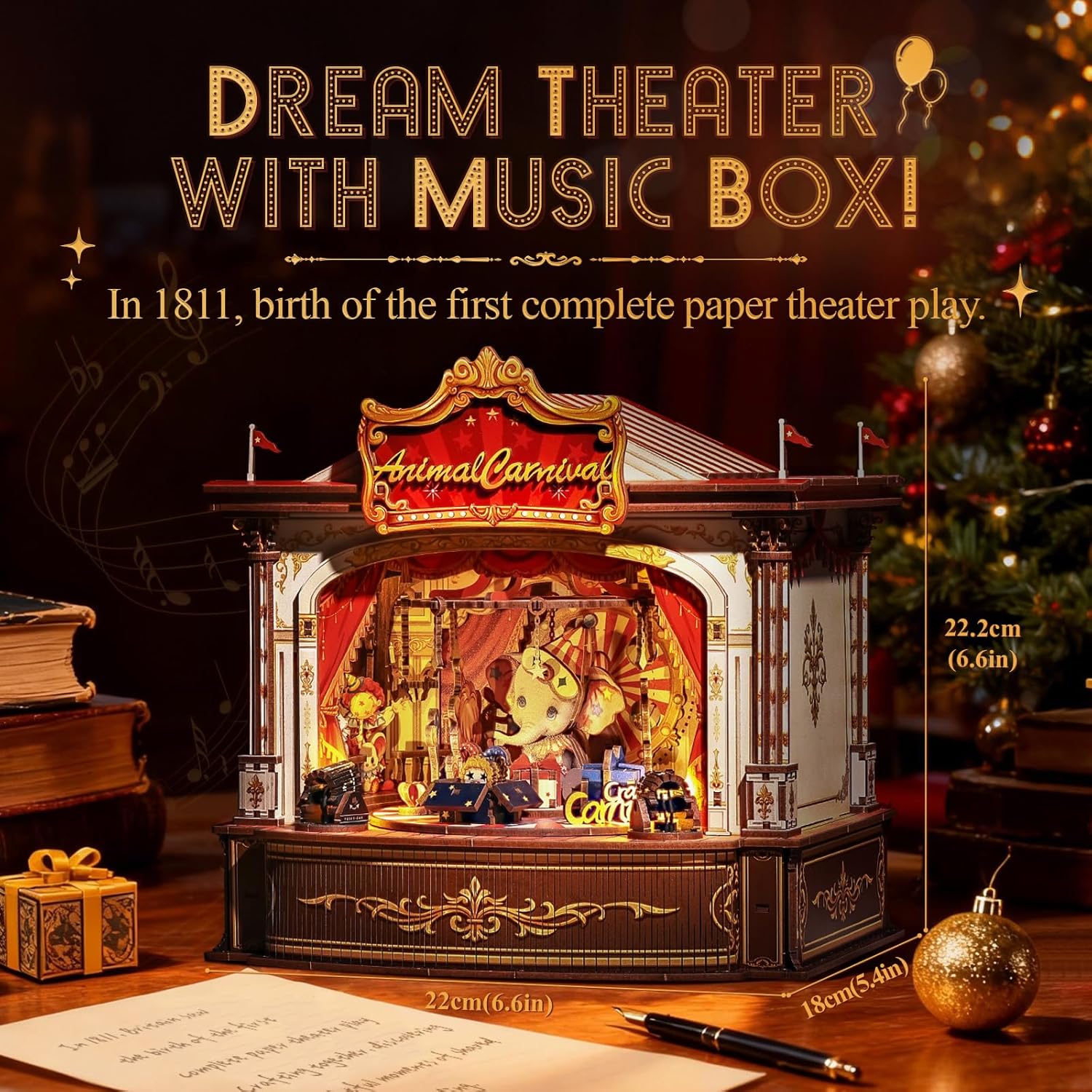 3D木製パズルミュージックボックス - LEDライト付きDI - Music Box Wooden 3D Puzzle Rotating のレビューと価格
