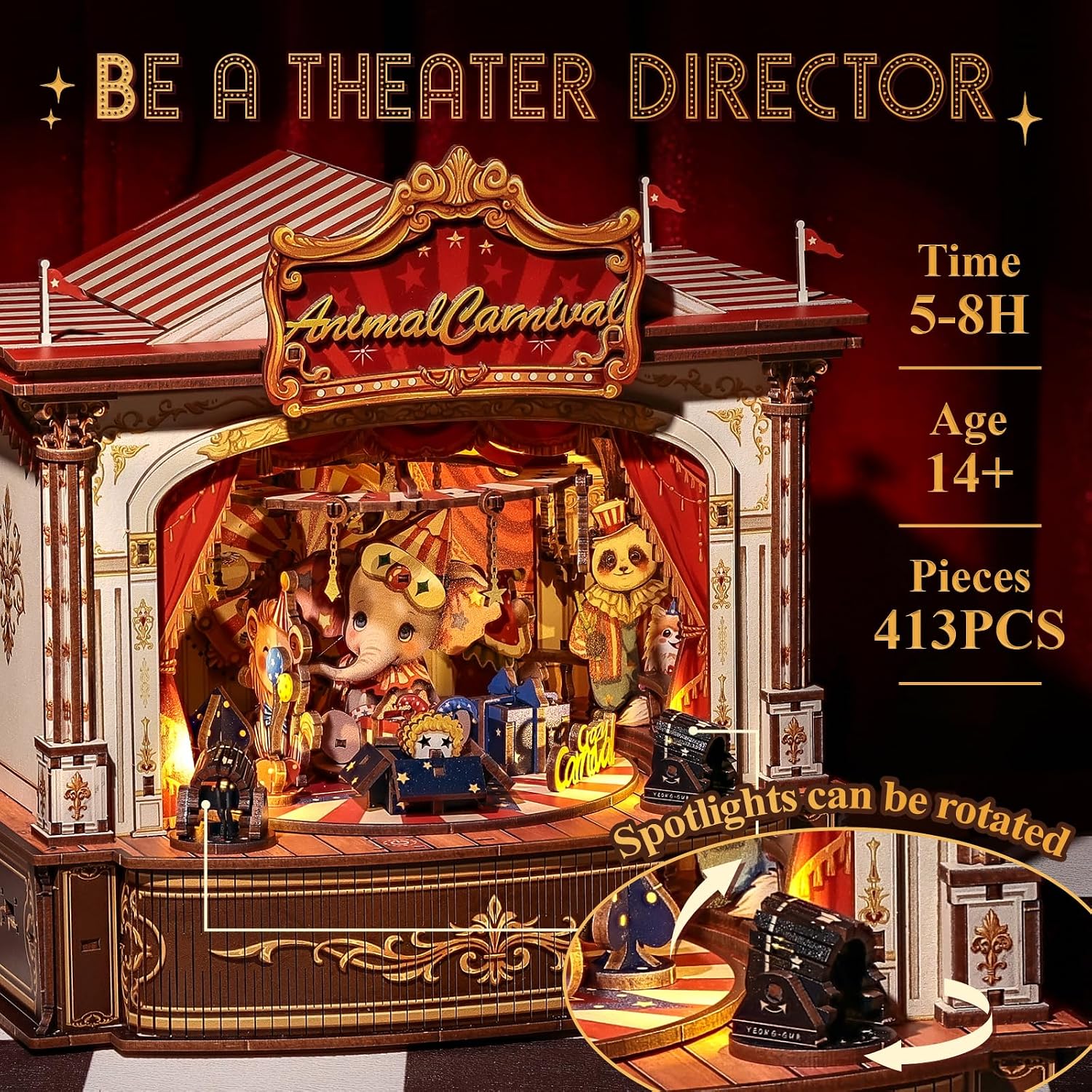 3D木製パズルミュージックボックス - LEDライト付きDI - Music Box Wooden 3D Puzzle Rotating のレビューと価格