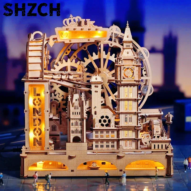 3D木製パズル、ビー玉軌道組み立てキット、ロンドンシティモデ - 3D Wooden Mechanical Puzzle Marble Run のレビューと価格