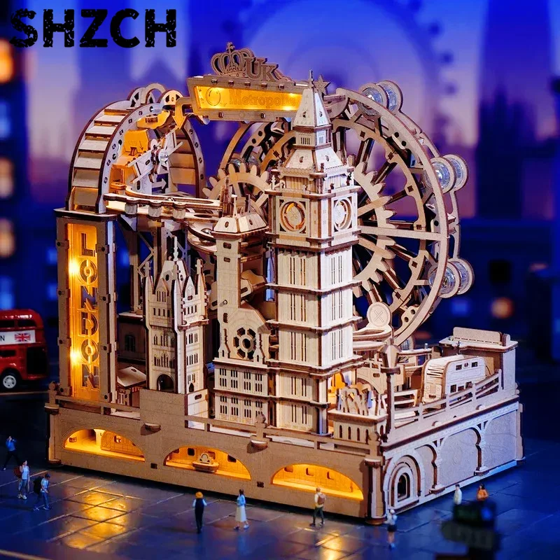 3D木製パズル、ビー玉軌道組み立てキット、ロンドンシティモデ - 3D Wooden Mechanical Puzzle Marble Run のレビューと価格