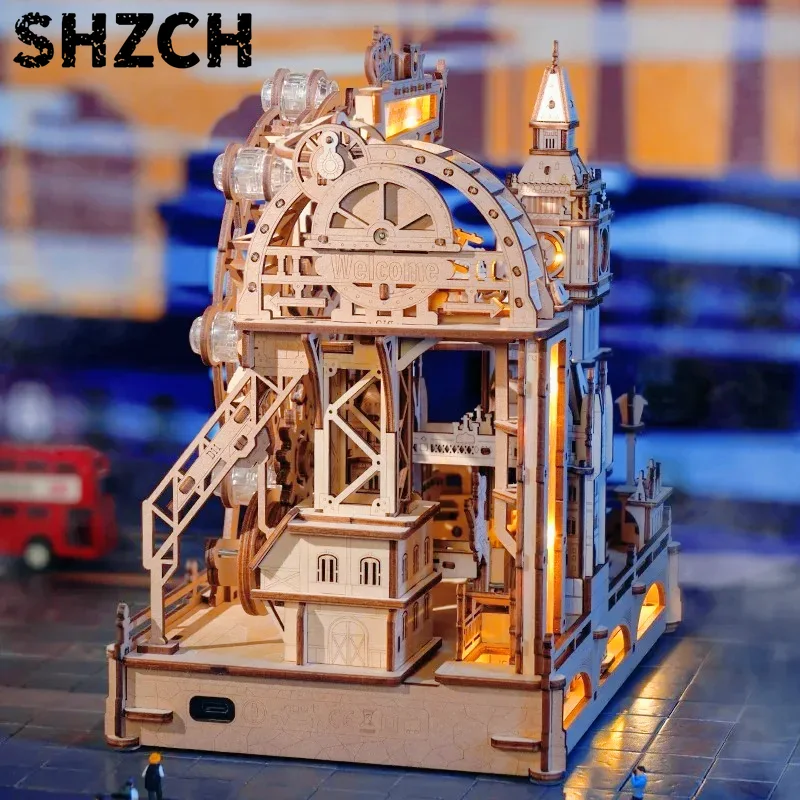 3D木製パズル、ビー玉軌道組み立てキット、ロンドンシティモデ - 3D Wooden Mechanical Puzzle Marble Run のレビューと価格