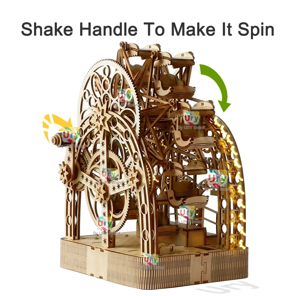木製観覧車オルゴール,3Dパズル,LED,ハンドヘルド,回転 - Music Box Wooden 3D Puzzle Rotating のレビューと価格